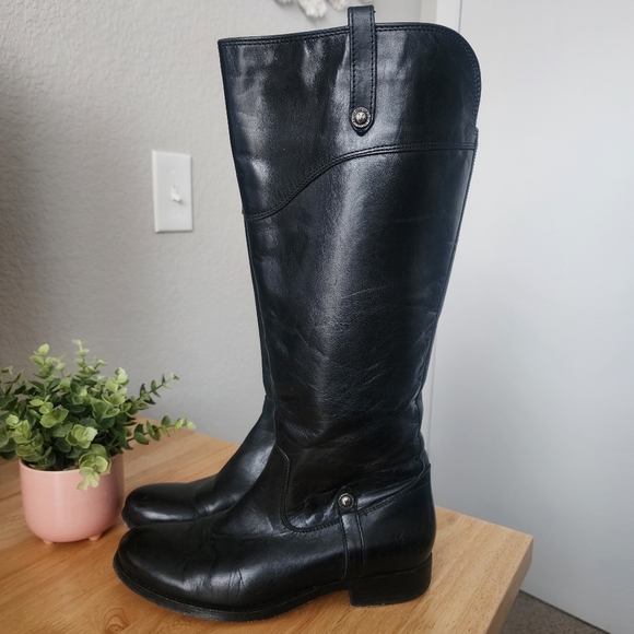 Frye Tab Tall Melissa Pull On Black Leather Riding Boots Size 7 Outdoor Casual - Picture 5 of 13